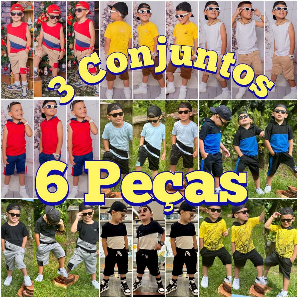 Kit 3 Conjuntos 6 Peças Conjunto Masculino Infantil Juvenil 2 à 14 anos