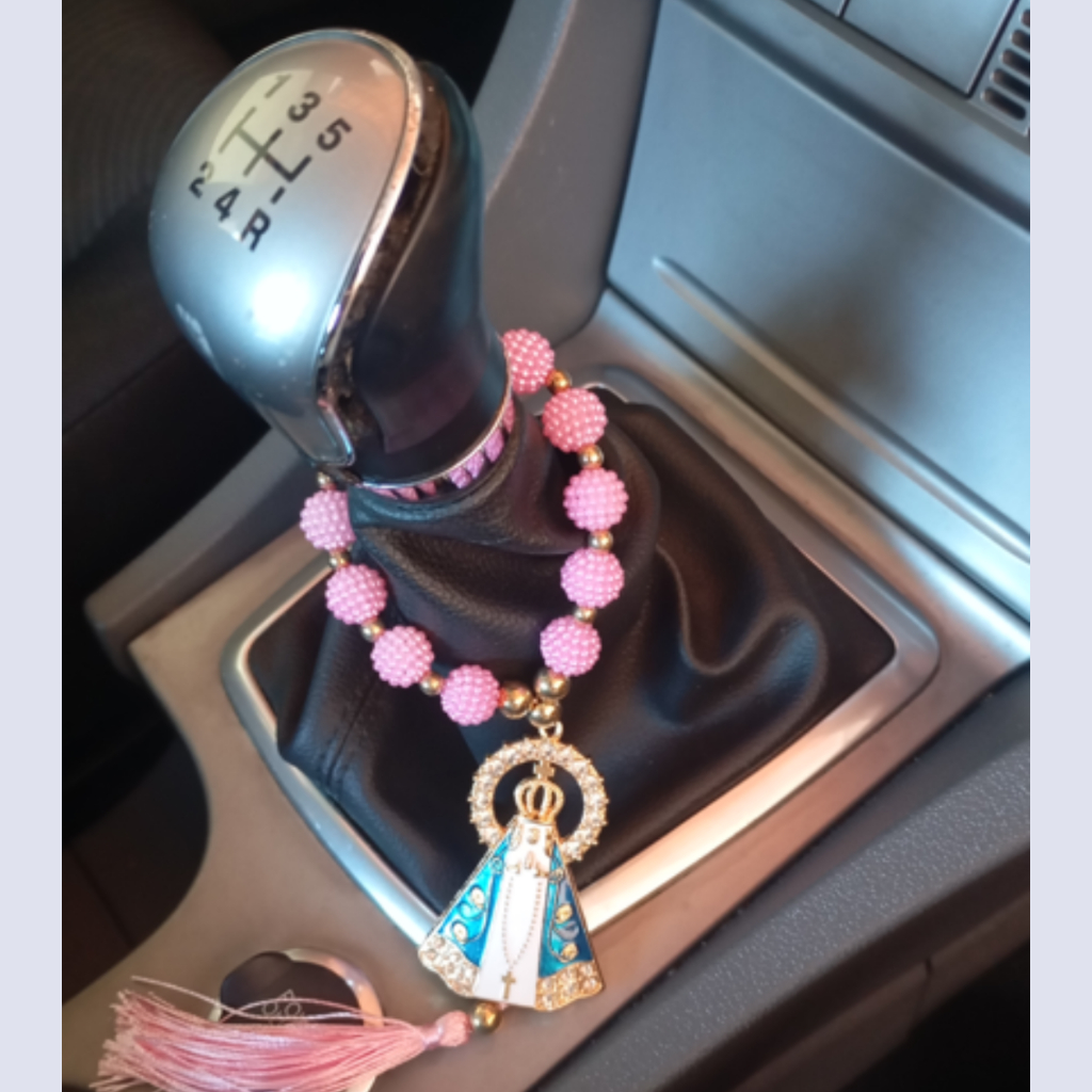 Terço Dezena de Luxo Nossa Senhora Aparecida Para Retrovisor com Pingente Religioso Católico