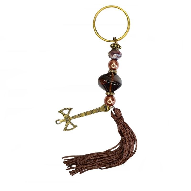 Chaveiro Xangô Com Pingente Oxê Murano e Tassel Orixá Umbanda Candomblé