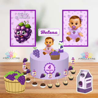 Kit Festa Só Um Bolinho FRUTA UVA Enviar Nome/Idade IMEDIATAMENTE em Oferta na Shopee