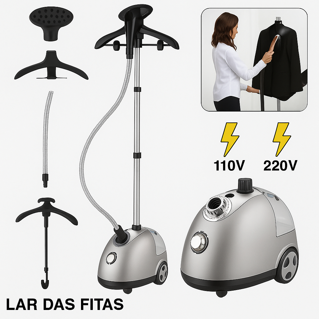 Steamer Vaporizador de Roupas Vertical Higieniza Roupas Cortina e Tecidos a Vapor Potente 1200W Lar das Fitas