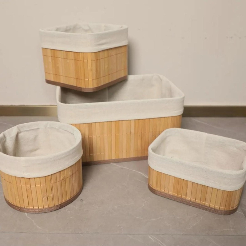 kit 4 cesto organizador bambu multiuso recipiente conjunto cestos com forro