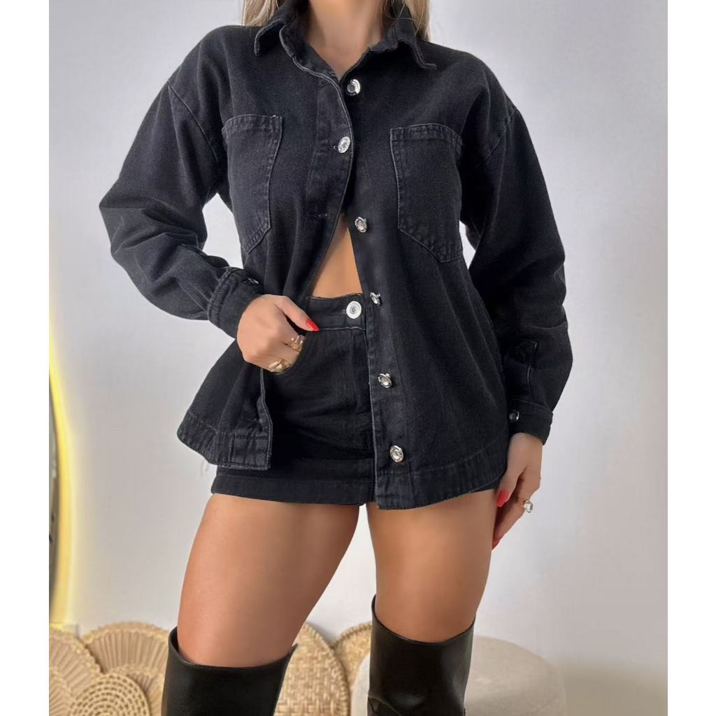 Jaquetas Jeans feminina Jaqueta over size Moda Street Tecido Algodão Premium so  Jaqueta em Oferta na Shopee