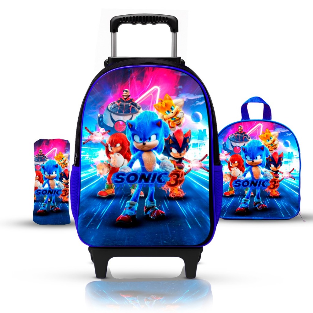 KIT Mochila escolar infantil do sonic 3 com lancheira e estojo em Oferta na Shopee