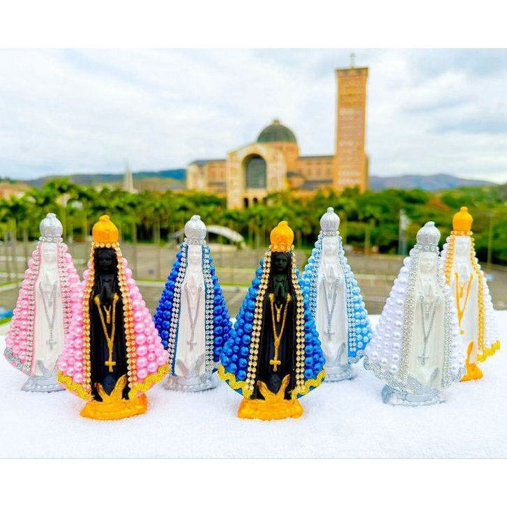 Imagem Gesso Nossa Senhora Aparecida Pérolas e Strass. Pintura Premium.