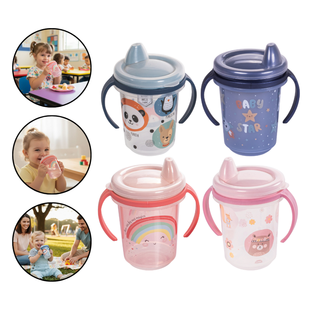 Copo Caneca com alça Infantil de Treinamento alça removível 330ml plasútil bebê antivazamento em Oferta na Shopee