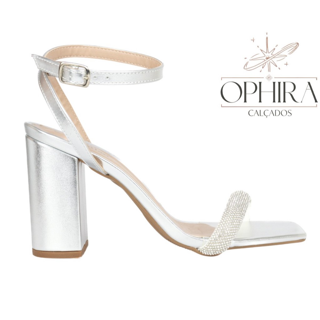 Sandália Feminina Salto Bloco Strass Brilhante em Oferta na Shopee