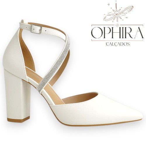 Scarpin Feminino Salto Bloco Tiras Cruzadas de Strass Casamento Noiva Confortavel | 34 - 39 Pronta Entrega