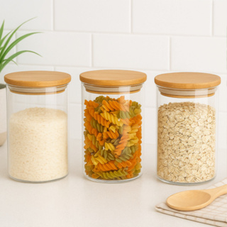 Porta Mantimentos 800ml de vidro com tampa de bambu potes  Hermético em Oferta na Shopee