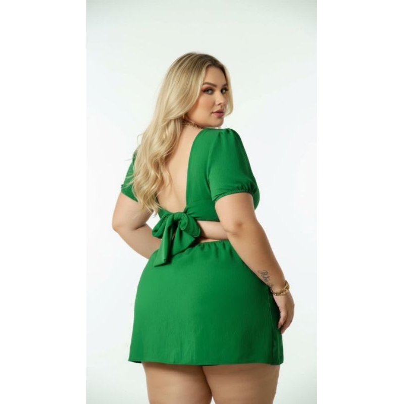 Macaquinho VESTIDO Feminino Plus Size Curto Short Saia Manga Princesa Confortável Tamanhos Grandes M AO G5 (36 AO 62) — imagem 2 de 2