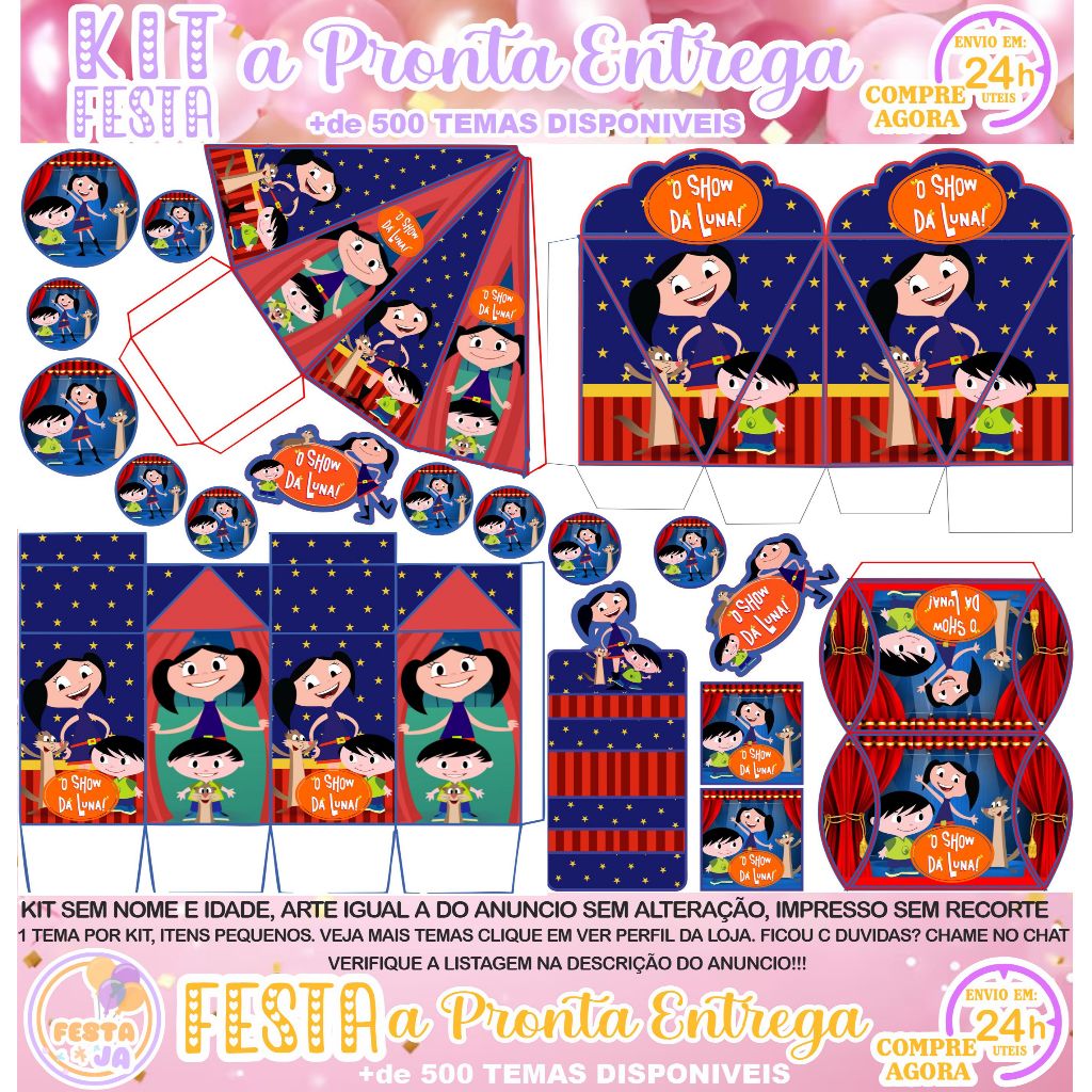95 OU 190 ITENS KIT FESTA  O SHOW DA LUNA PEGUE E MONTE - LEMBRANCINHAS  O SHOW DA LUNA - ENVIO EM 24H UTEIS em Oferta na Shopee