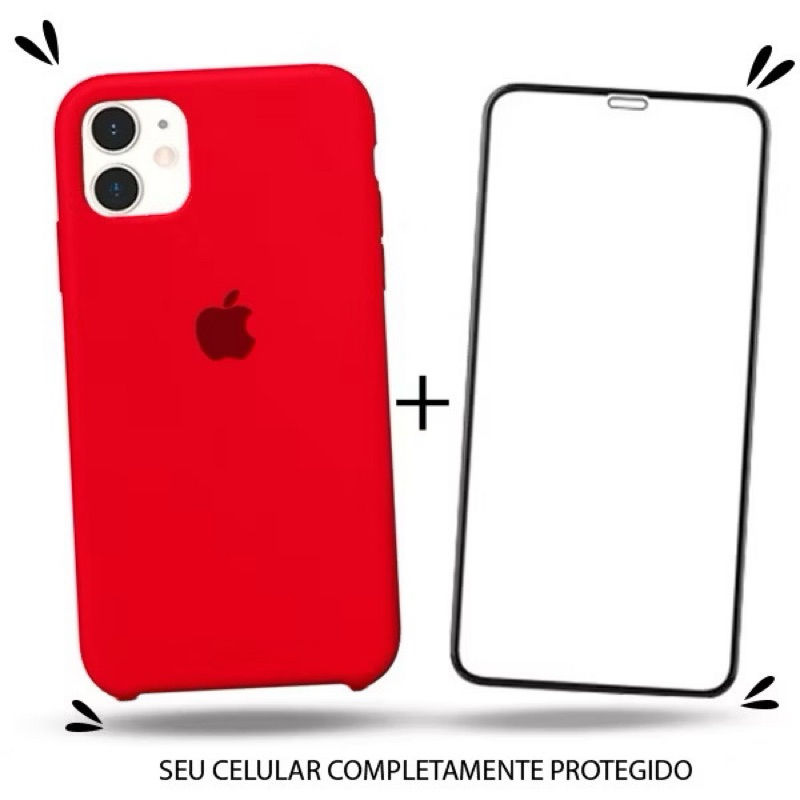 Kit 2em1 Capa +Pelicula Para iPhone 16/ 16e/ 16 PRO/ 16 PRO MAX Case Silicone Aveludada + Pelicula de Vidro 3D Full