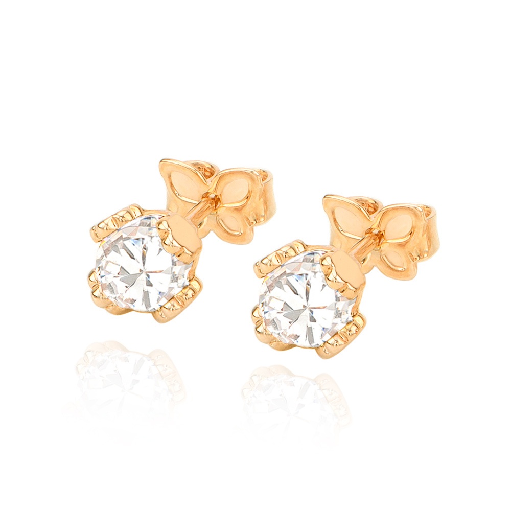 Brinco Feminino Rommanel Solitário Banhado a Ouro 18k com Cristais 524527