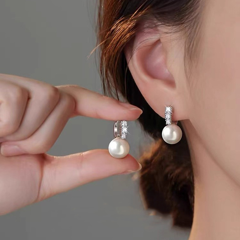 Brincos de pérola e zircônia femininos, promoção 2025, brincos franceses, encontro de presentes para o Dia dos Namorados em Oferta na Shopee