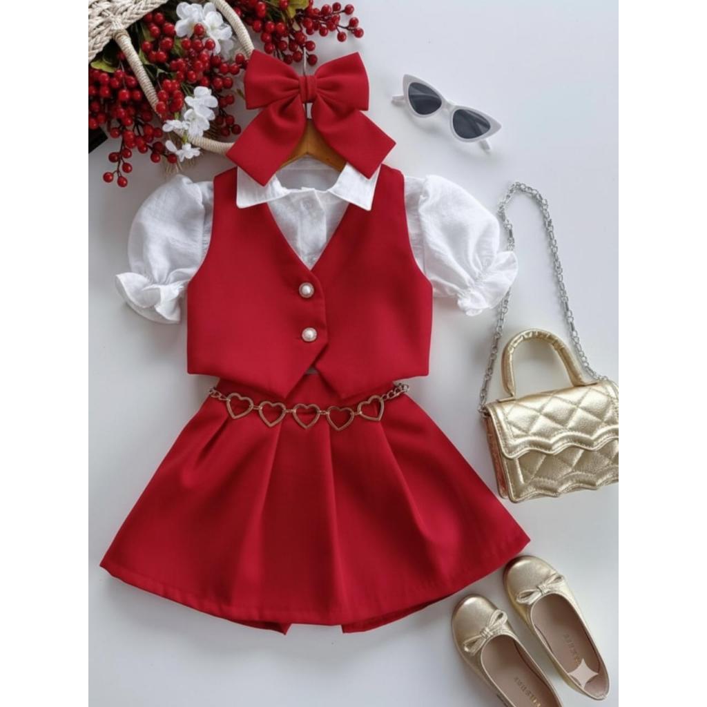 Conjunto Infantil Short Saia e Colete 02 Peças Para Meninas em Oferta na Shopee