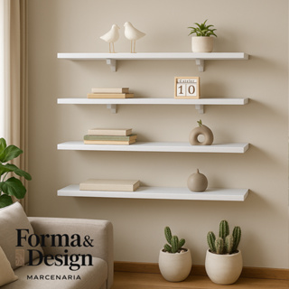 KIT PRATELEIRAS MDF 90X20CM 80X20 70X20 60x20 SUPORTE DE INSTALAÇÃO BRANCA Quarto Sala Escritório Suspenso Decoração em Oferta na Shopee