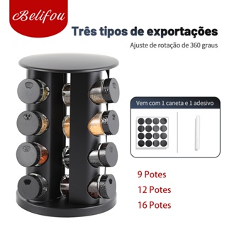 Belifou Porta Tempero Giratorio Com 9/12/16 Potes Vidro Suporte Para Especiarias Giratório 360 Graus em Oferta na Shopee