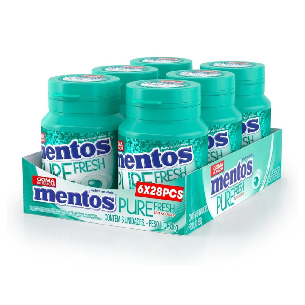 Chiclete Mentos Pure Fresh Wintergreen Menta Verde 6 Potes 56g/Cada Pote