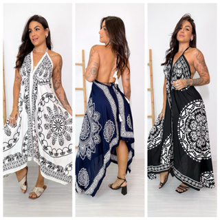 vestido lenço indiano/vestido de pontas/costa nua em Oferta na Shopee