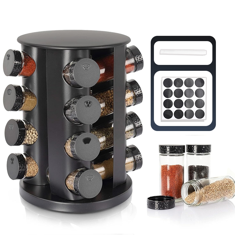 Belifou 9/12/16 Potes Suporte Giratório Para Especiarias Preto Giratório Para Especiarias 360 Graus em Oferta na Shopee