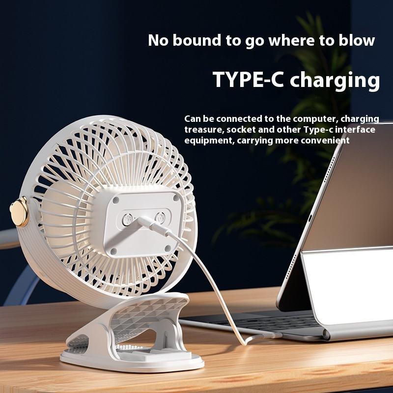 Ventilador Clip Portátil 5 Velocidades Luminária LED USB 720 Rotação Potente
