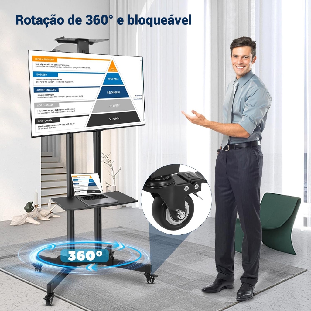 Suporte Para TV Móvel Pedestal De 32-65 Com Bandejas Cor Preto Yesop · foto 2