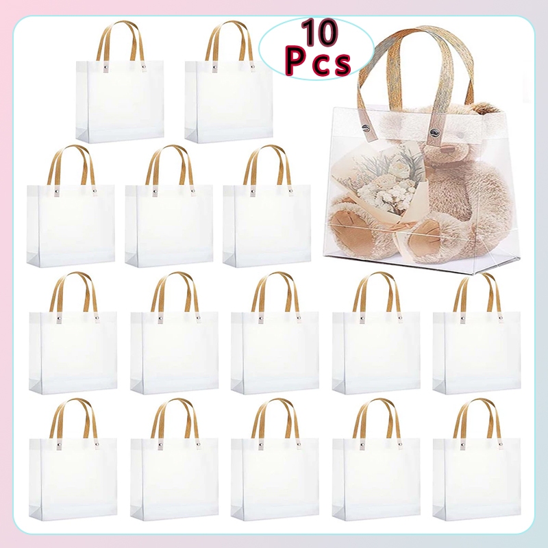 Sacola Transparente Fosca de PVC com Alça - Pequena e Grande - 10Peças