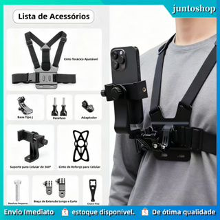 Kit de 11 Peças! Suporte Peitoral Ajustável para Celular & GoPro – Perfeito para Moto, Bike e Esportes em Oferta na Shopee