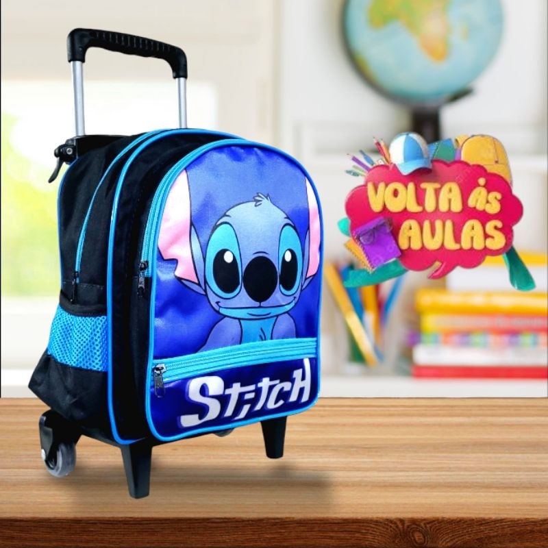 Mochila Escolar Infantil Pequena Creche Com Rodinha Stitch Azul em Oferta na Shopee