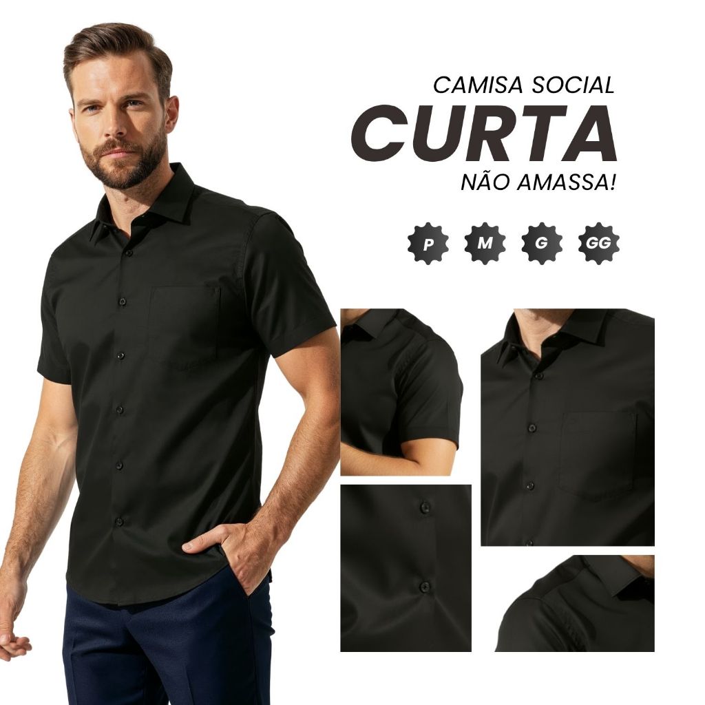 Camisa Social Masculino Manga Curta Tecido Não Amassa Camisa Masculina Social Com Bolso
