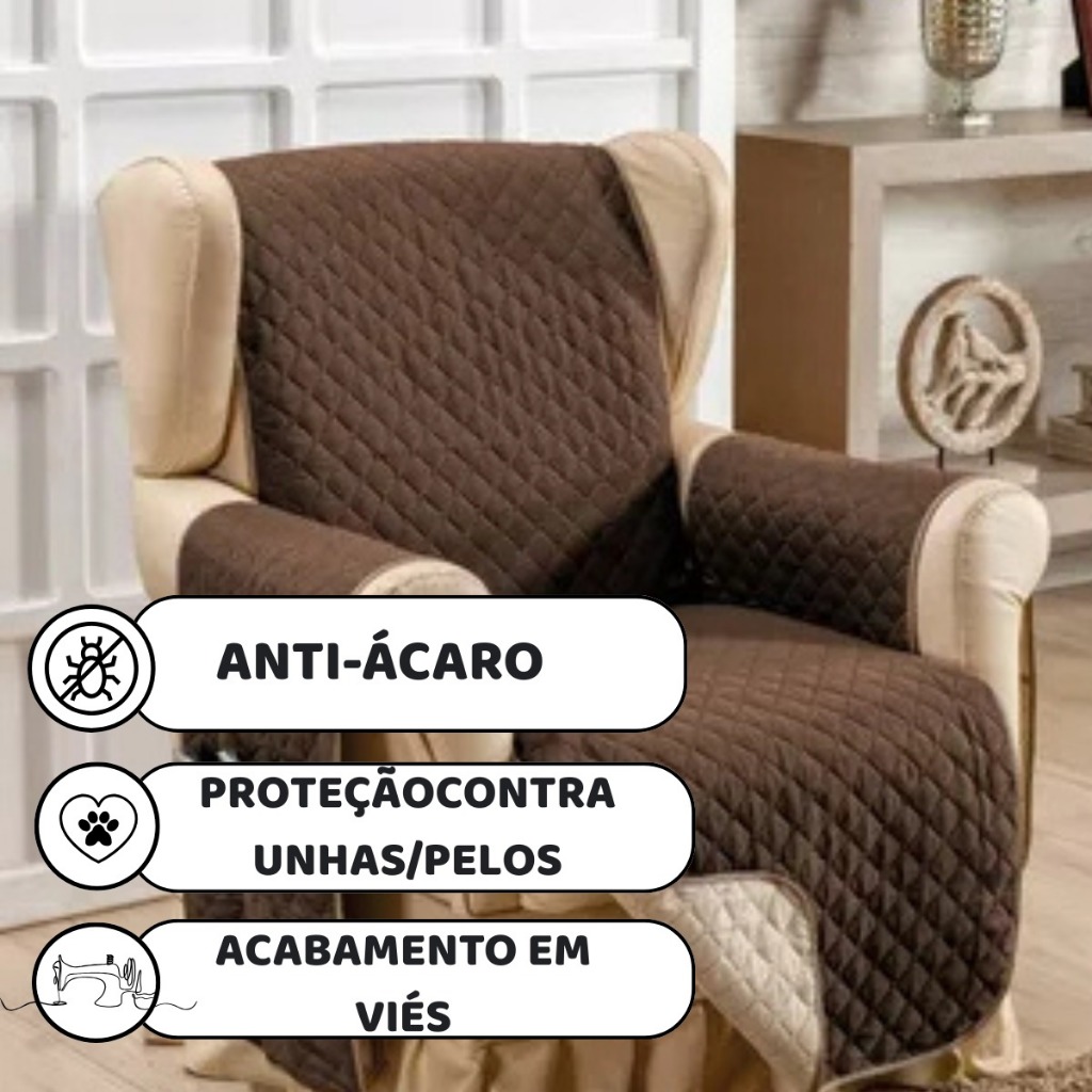 Protetor de Sofá Poltrona 1 Lugar Retrátil Capa Matelada Porta Objetos
