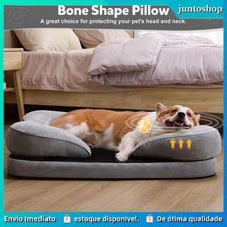 Cama Cachorro Sofá Ortopédica Travesseiro Osso, Velvet Água Resistente, Anti-Derrapante - Raças Médias/Grandes