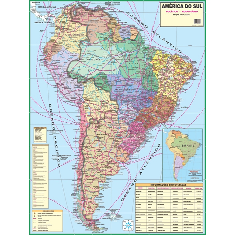Mapa America Do Sul 120 X 90cm Gigante