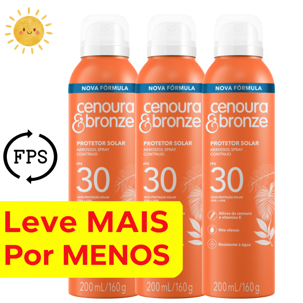 🌞 Kit 3 Protetores Solares Cenoura & Bronze FPS30 200ml – Leve Mais Por Menos
