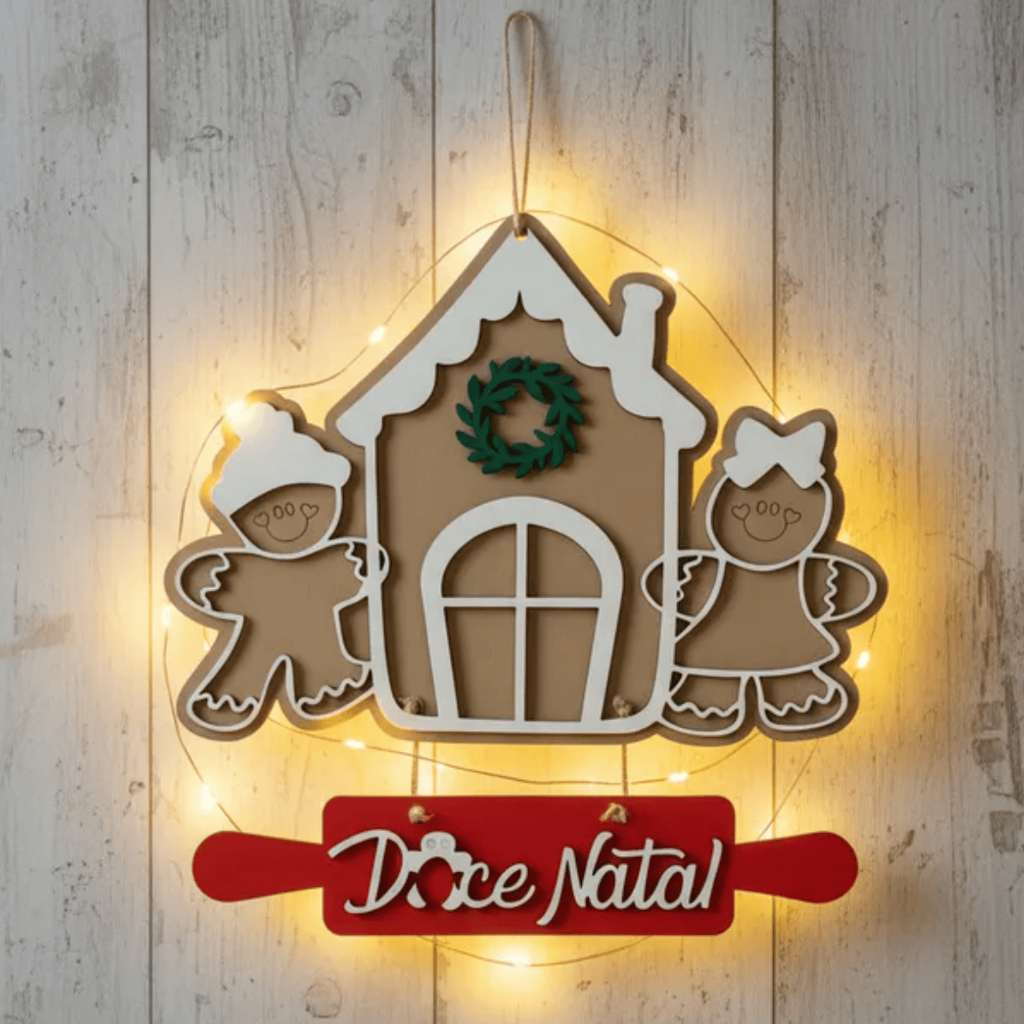 Placa Mdf Madeira Decoração Enfeite Natalino bola de Feliz Natal biscoito ginger doce