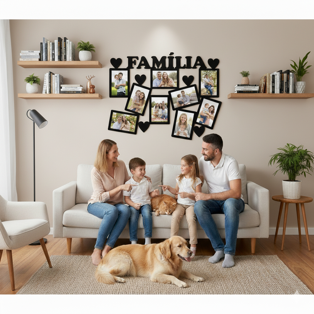 Porta-Retrato de Parede Mosaico 9 Fotos – Decoração Família / Amigos em Oferta na Shopee