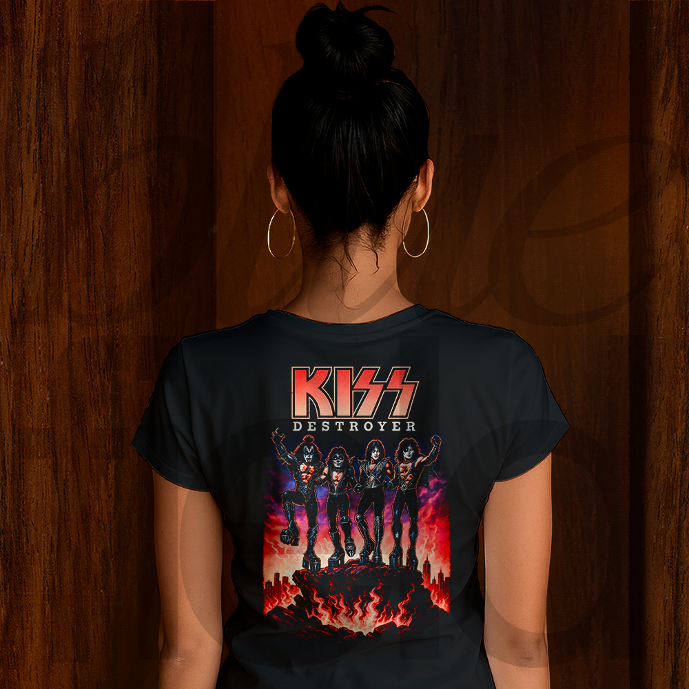 Camiseta Babylook Rock Streetwear Kiss Destroyer 029 Malha Algodão