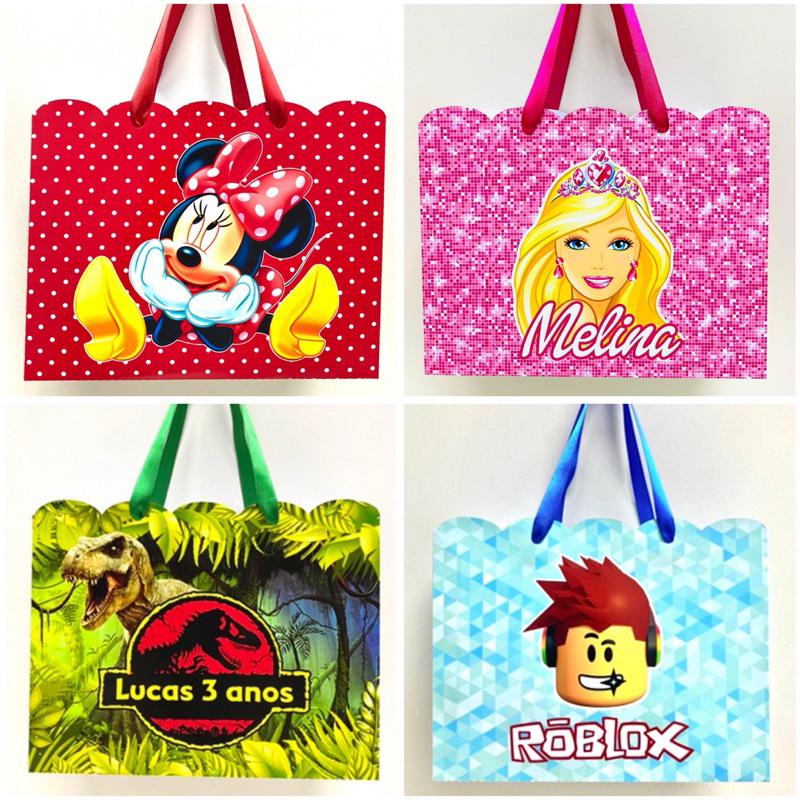 Sacolinhas Hot Wheels Pj Masks Barbie Minnie Octonauta Jardim Safari Fundo do Mar Fazendinha Bob Esponja Jurassic Roblox