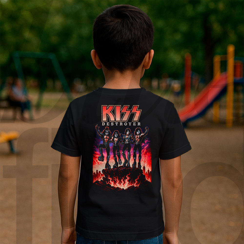 Camiseta Infantil Masculina Rock Streetwear Kiss Destroyer 029 Malha Algodão