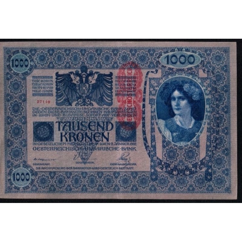 Cedula Grande de 1000 Kronen (Tausend Kronen) do Império Austro-Húngaro 1902. MBC/SOB