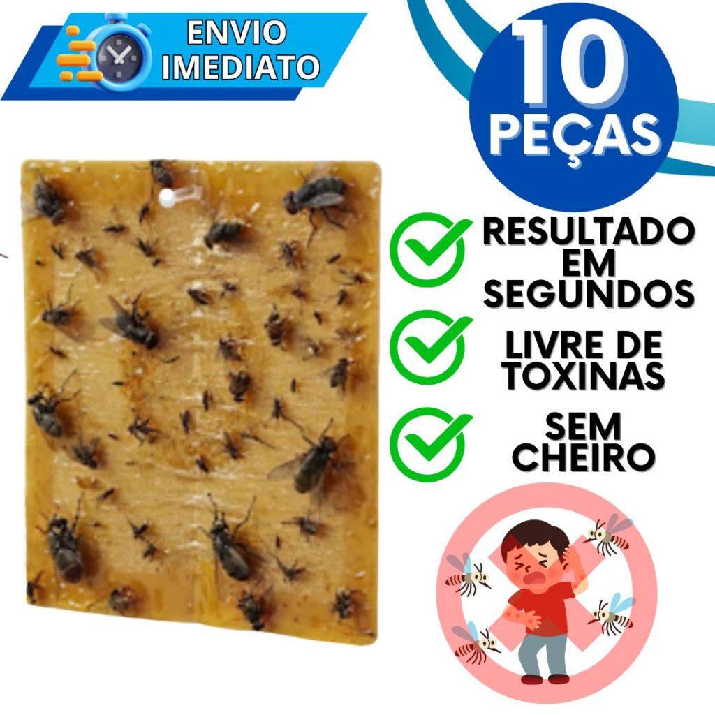 KIT Jogo 10 Adesivo Repelente Cola Pega Mosca Pernilongo Mosquito Insetos Inseticida Parede Sem Toxinas