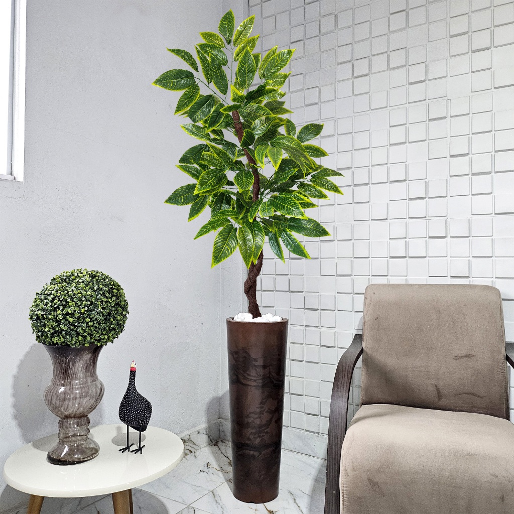 Brasileirinho Artificial Croton 150cm Vaso Grafiato Mármore Pedra