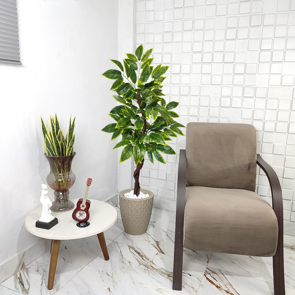 Brasileirinho Artificial Croton 150cm Vaso Liso Pedra Decoração