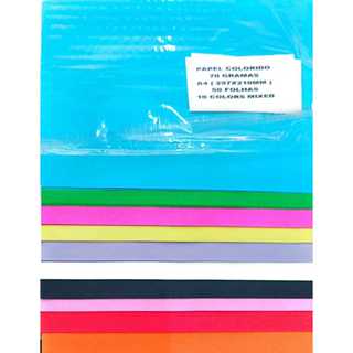 MIX 50 Folhas Papel  Color Plus A4 70 Grama Com ** 10** Cores Diferentes com Massa Colorida em Oferta na Shopee