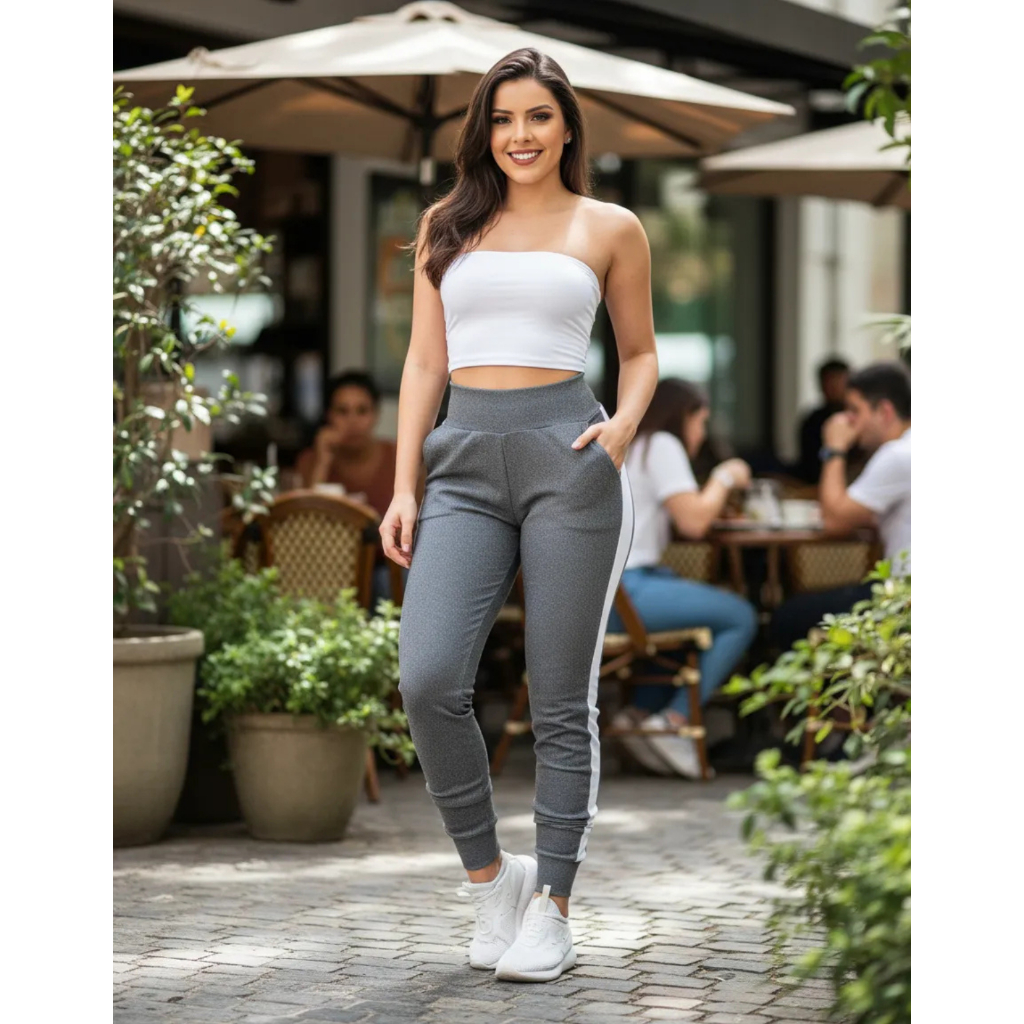 calça feminina blogueira em crepe de malha