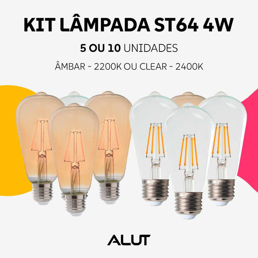 Kit 5, 10 Lampadas Led de Filamento ST64 4w 2200k ou 2400k E27 110v/220v Bivolt Alut By Av...