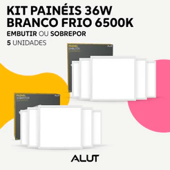 Kit 5 Painel Led Plafon 36w 6500k Branco Frio Bivolt Embutir Sobrepor Quadrado Branco Alut By Avant
