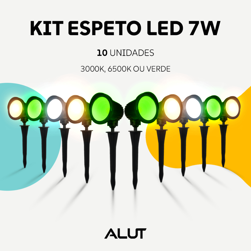Kit 10 Luminarias Led Jardim Espeto 7W 3000k, 6500k ou Verde a prova d'água Alut