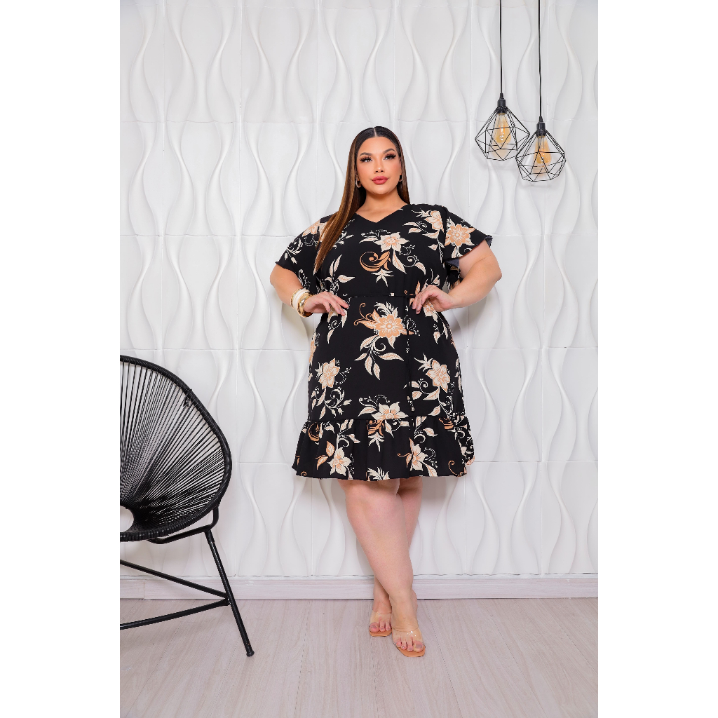 Vestido Plus Size de Manga Tecido Duna e Viscolinho em Oferta na Shopee