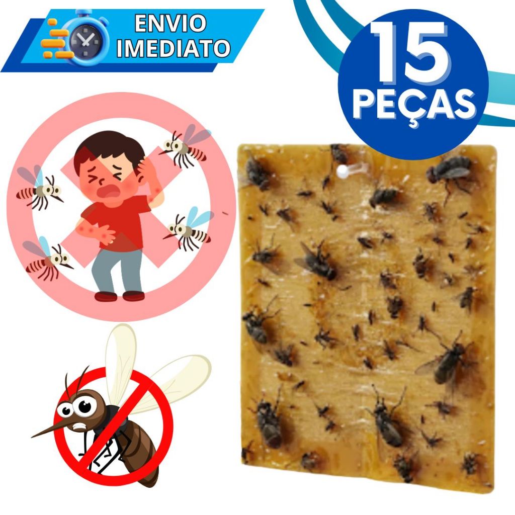 KIT Jogo 15 Adesivo Repelente Cola Pega Mosca Pernilongo Mosquito Insetos Inseticida Parede Sem Toxinas